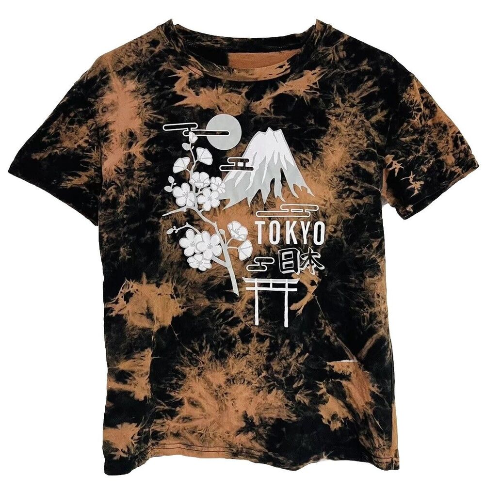 Romwe Tokyo T Shirt Women’s Tie Dye Black Spell Out Crop 100% Cotton Size Small